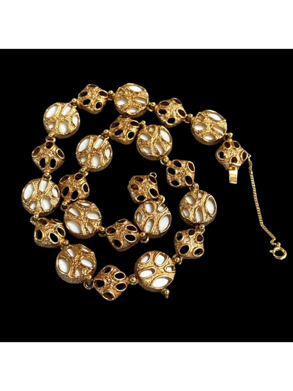 Signed Vintage PANETTA White Lucite Collar Necklace Gold Plated Choker Mid Centu